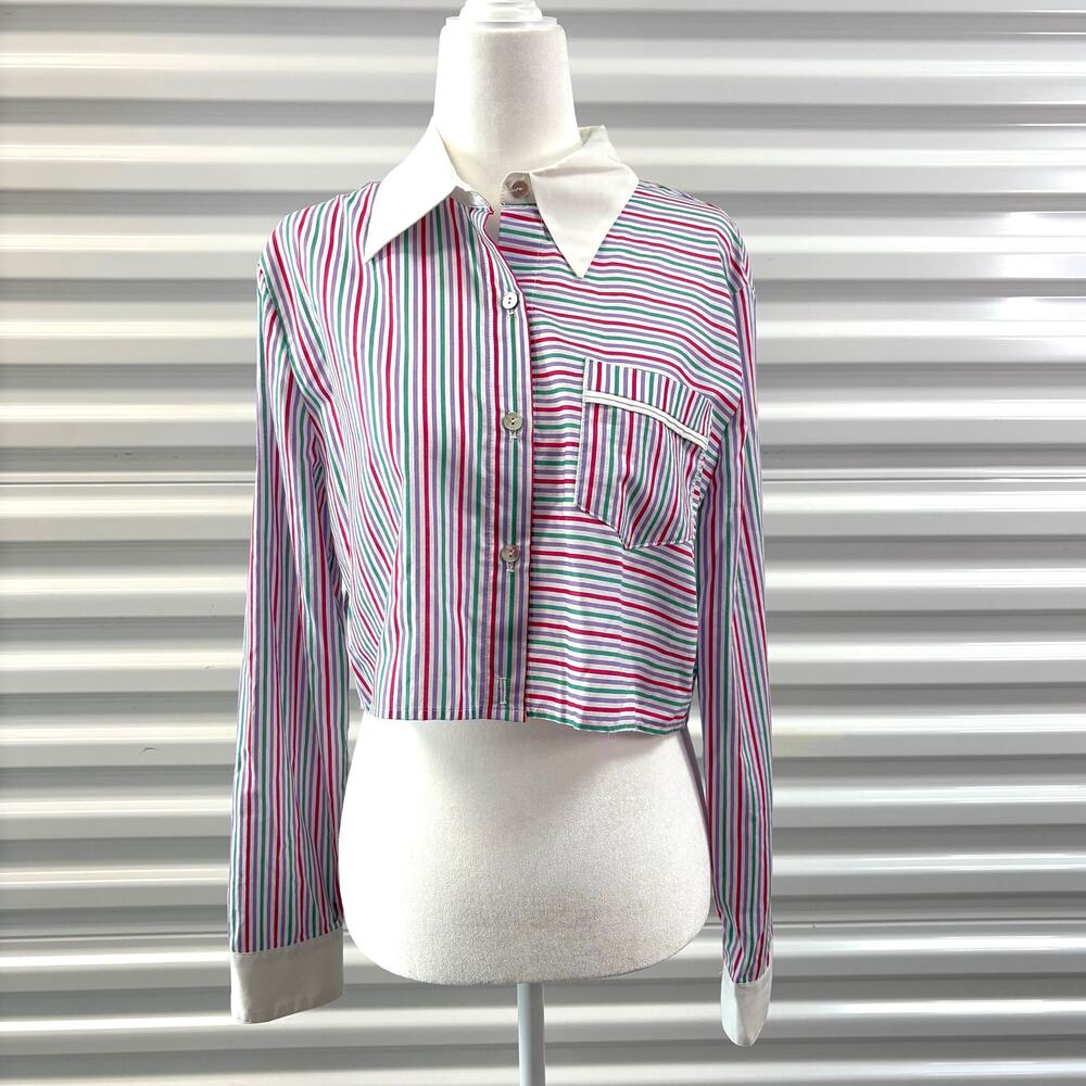 Le Superbe Shirt Halfway There Crop Top, Striped Button Up, Women’s Size S - Picture 2 of 5